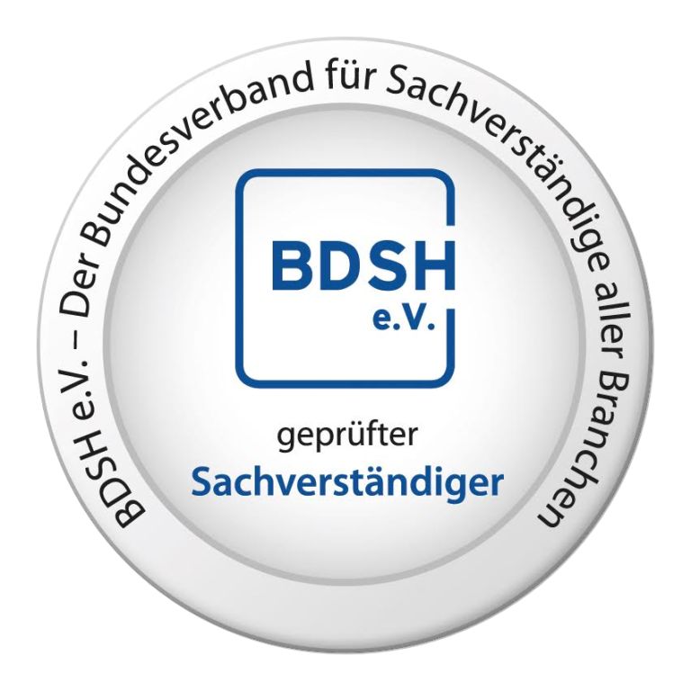 Logo des Bundesverband für Sachverständige aller Branchen Dieser Sachverständige ist BDSH-geprüft